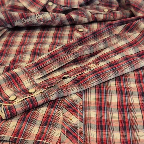 Scotch & Soda Men's Medium Western Long Sleeve Snap Button Down Plaid Shirt - Picture 16 of 16